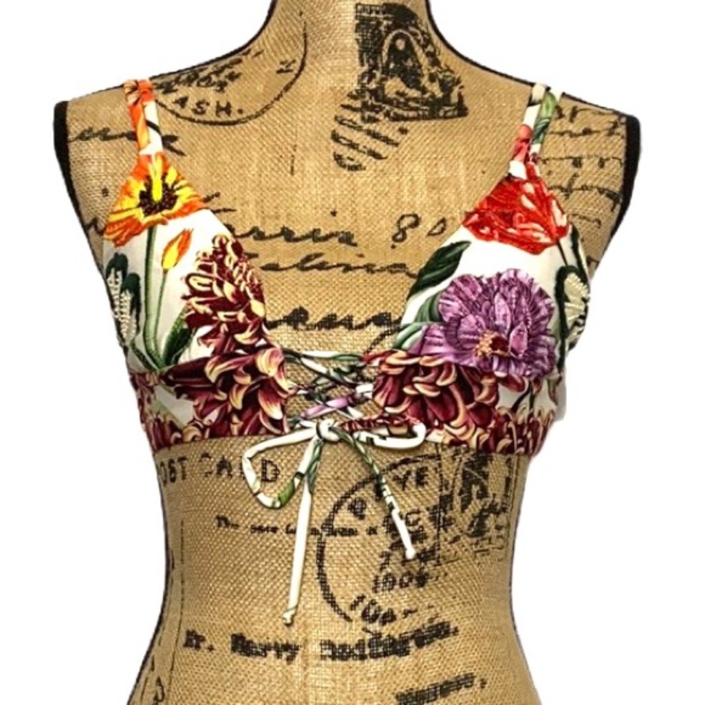 Agua Bendita Floral Lace-Up Bikini Top - Picture 6 of 10